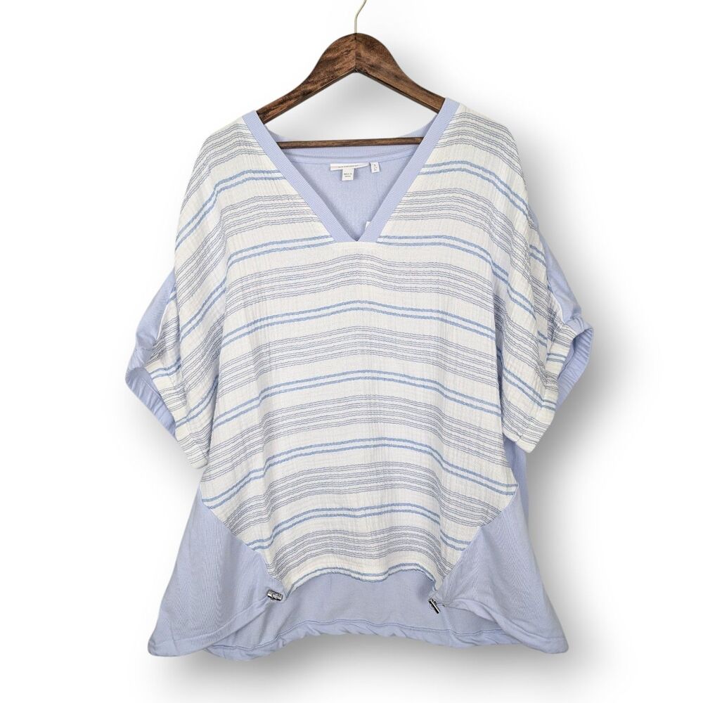 Chicos Striped Gauze Short Sleeve Top Bungee Hem Indigo Ice - 3 / XL